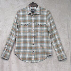 Filson Womens Alaskan Guide Shirt Sz M Teal Tan Flannel Button Front